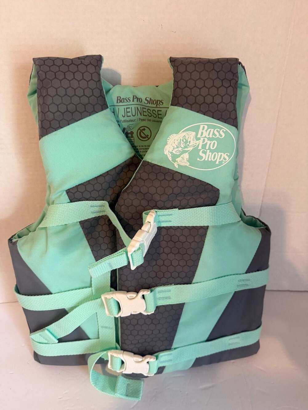 Bass Pro Shops Youth Life Jacket Vest 55-88 lbs Teal Gray Model 3040-0
